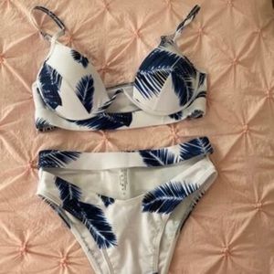 Shein Palm Tree Underwire High Waisted Bikini Set